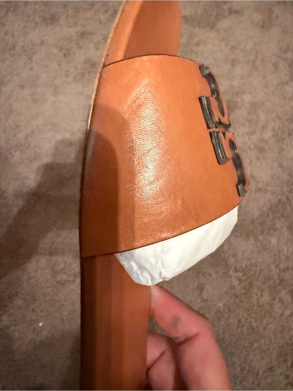Tory Burch Tan Leather Slide Mules with Logo Cutout - Picture 11 of 15